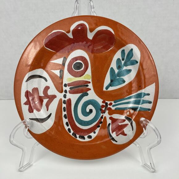Vintage MCM Desimone Pottery Plate Abstract Rooster Italy Art 8.25 in 1960s - Picture 1 of 7